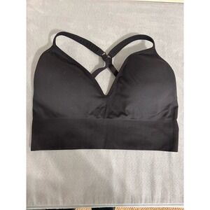 Athleta Embrace Bra Sz L Black Molded Cup Vneck Plunge Comfy Stretchy Athleisure